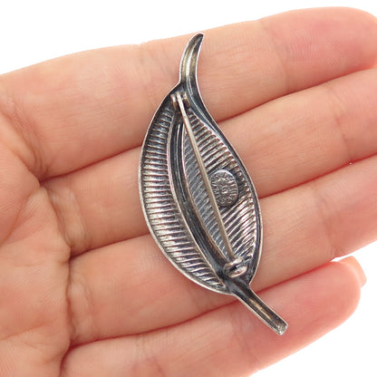 JEWELART 925 Sterling Silver Vintage Modernist Floral Leaf Oxidized Pin Brooch