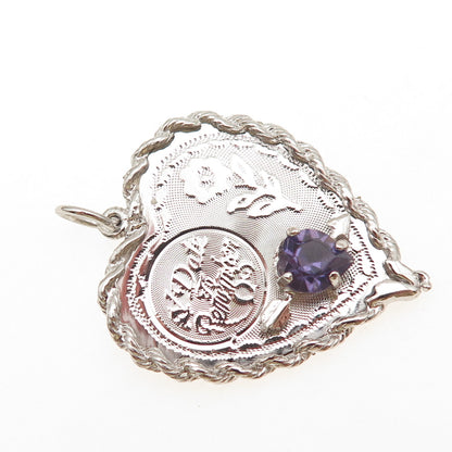 925 Sterling Silver Vintage Rhinestone A Date To Remember Heart Charm Pendant