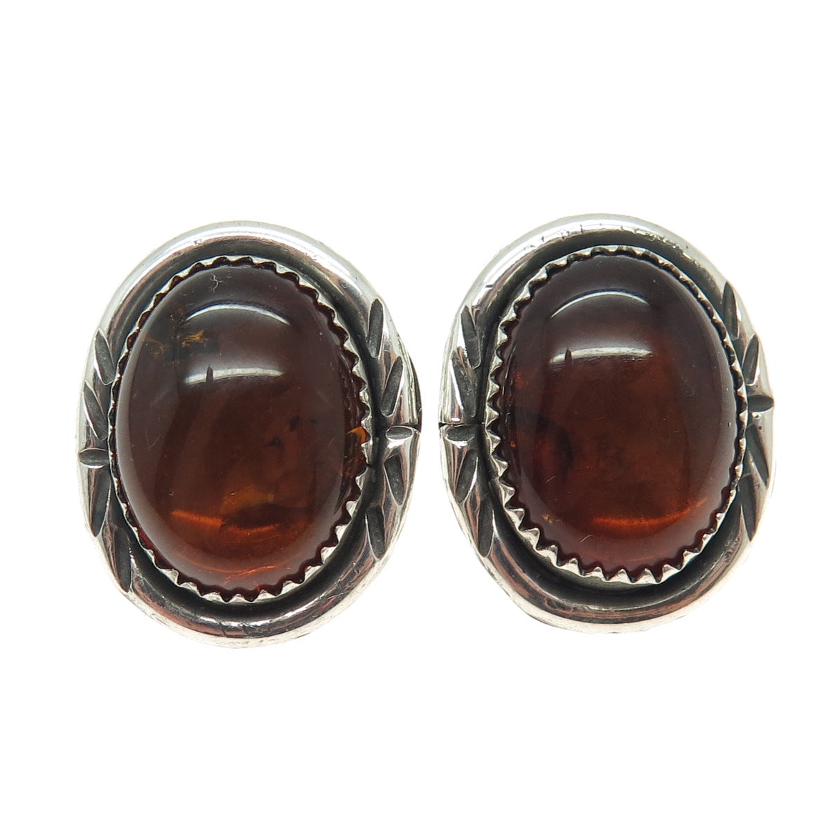 JASON LIVINGSTON NAVAJO Old Pawn Sterling Vintage Southwestern Amber Earrings