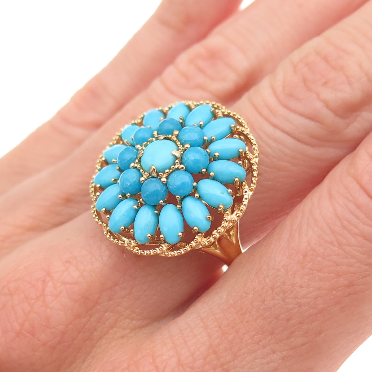 Tehya Oyama Sterling Gold Plated Real Sleeping Beauty Turquoise Ring Size 8.25