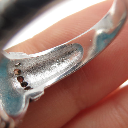 925 Sterling Silver Vintage Blue C Z Modernist Oxidized Ring Size 8.5