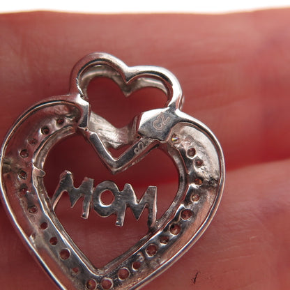 925 Sterling Silver Round-Cut C Z Mom Heart Slide Charm Pendant