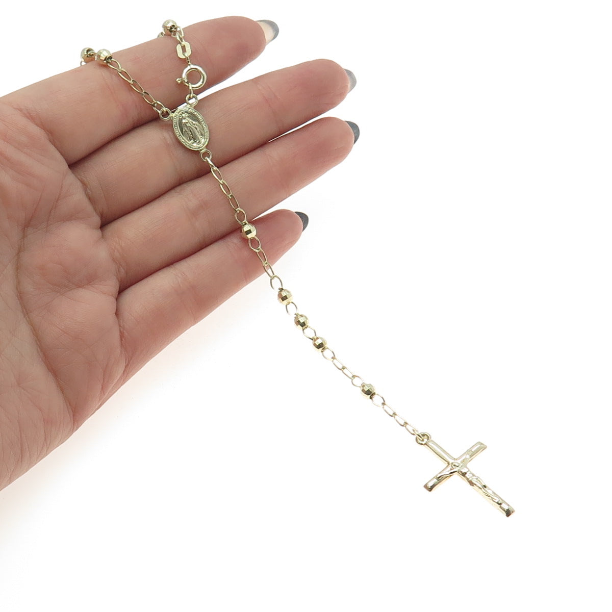 925 Sterling Silver Gold Plated Italy Rosary Chain Religious Necklace 20"