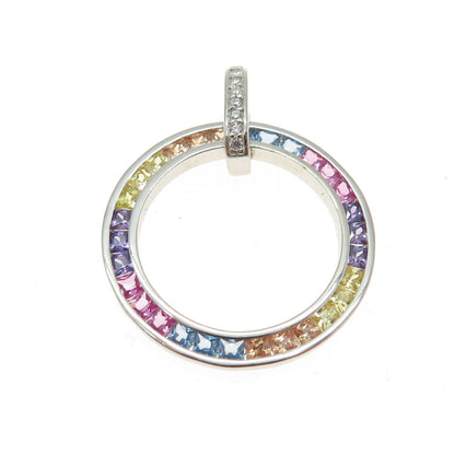925 Sterling Silver Multi-Color C Z Rainbow Circle of Life Pendant