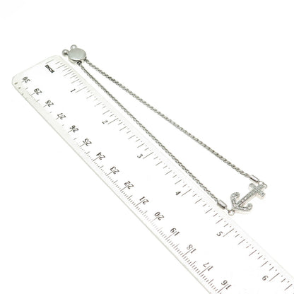 KARIZIA SPA KA 1772 Sterling Silver Diamond Anchor Adjustable Bracelet 6-9.5"