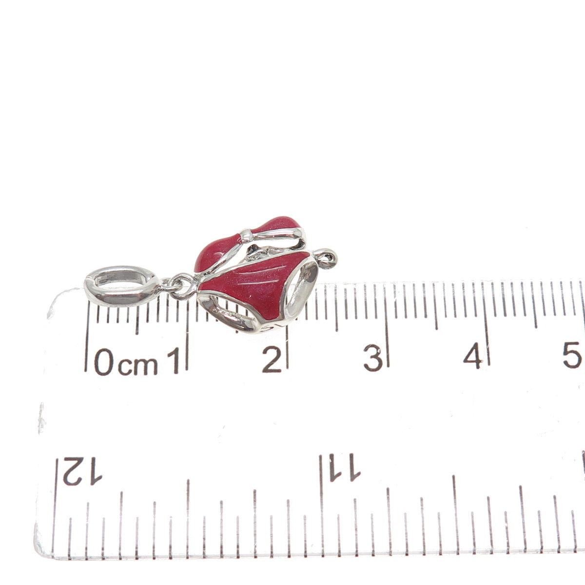 925 Sterling Silver Vintage Red Enamel Bikini Minimalist Charm Pendant
