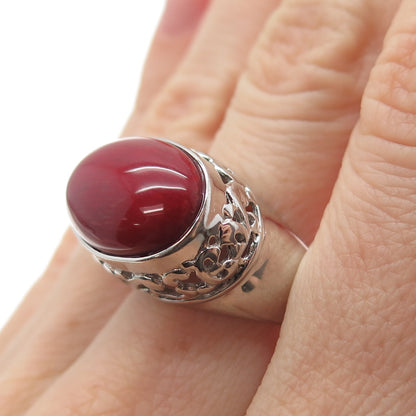 FD FELICIA DESIGN 925 Sterling Silver Vintage Real Red Jasper Ring Size 8.25