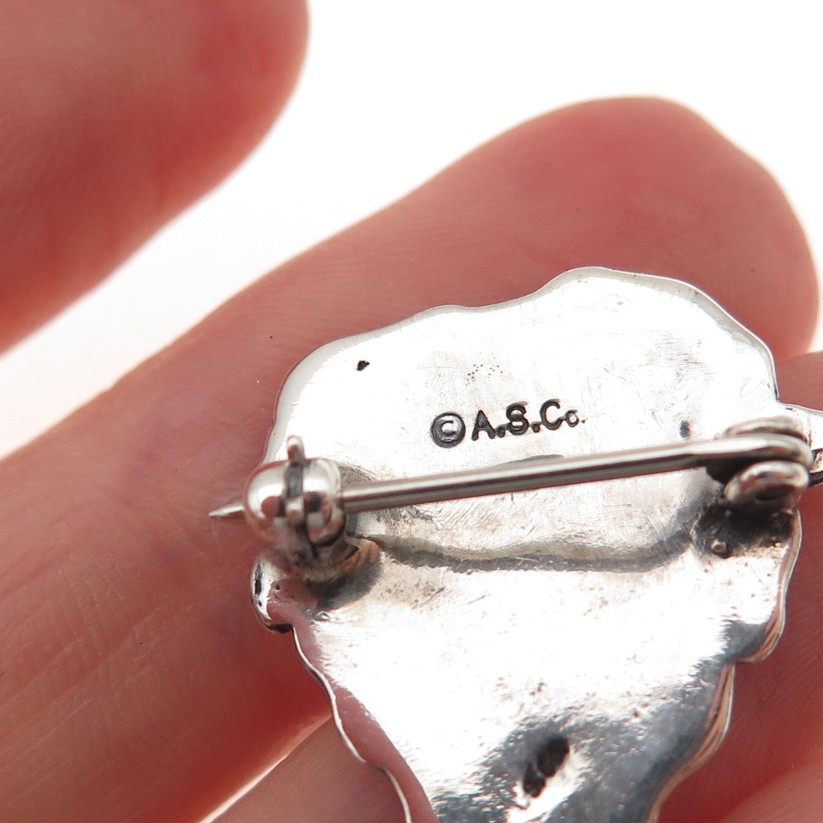 A.S. Co. 925 Sterling Silver Antique Art Deco Floral Lady Oxidized Pin Brooch