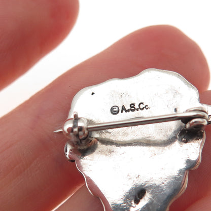 A.S. Co. 925 Sterling Silver Antique Art Deco Floral Lady Oxidized Pin Brooch