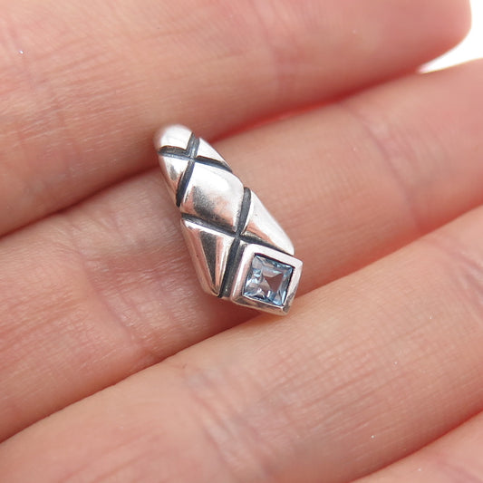 925 Sterling Silver Vintage Real Blue Topaz Oxidized Minimalist Slide Pendant