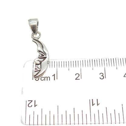 925 Sterling Silver Vintage Man in the Moon Crescent Oxidized Charm Pendant