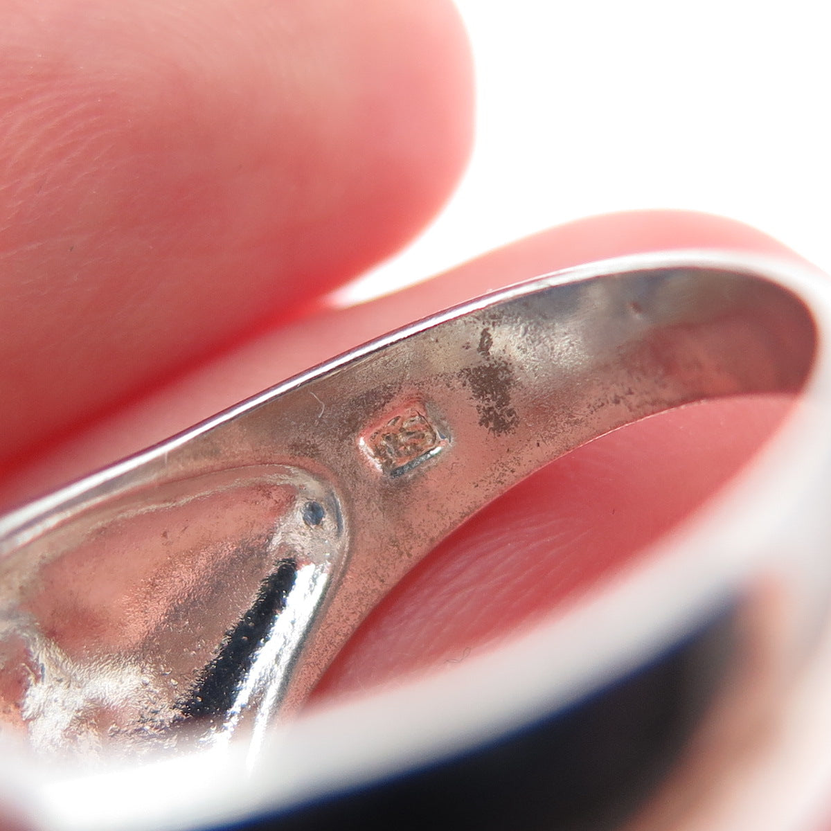 925 Sterling Silver Vintage Real Lapis Lazuli Modernist Ring Size 8