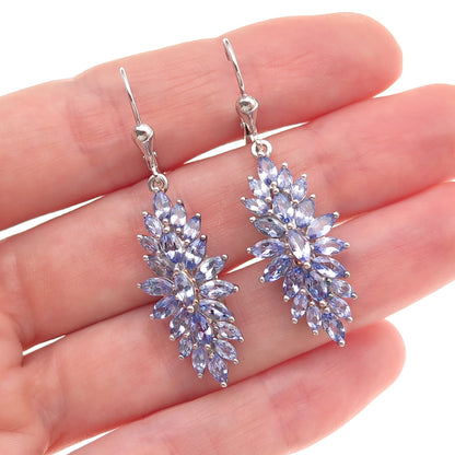 D'Joy 925 Sterling Silver Real Marquise-Cut Tanzanite Cluster Dangle Earrings