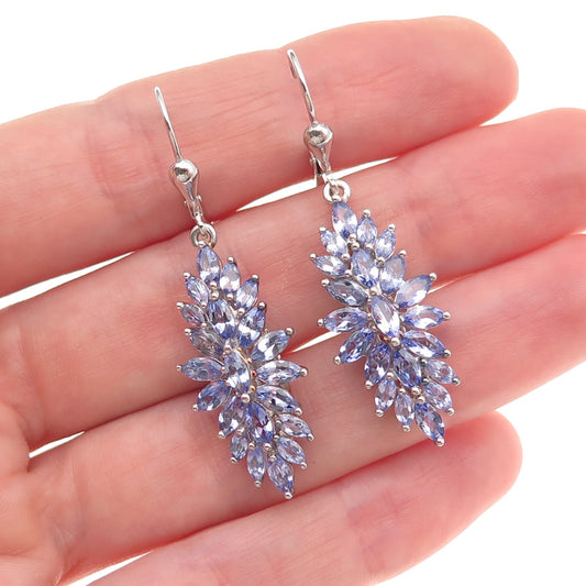 D'Joy 925 Sterling Silver Real Marquise-Cut Tanzanite Cluster Dangle Earrings