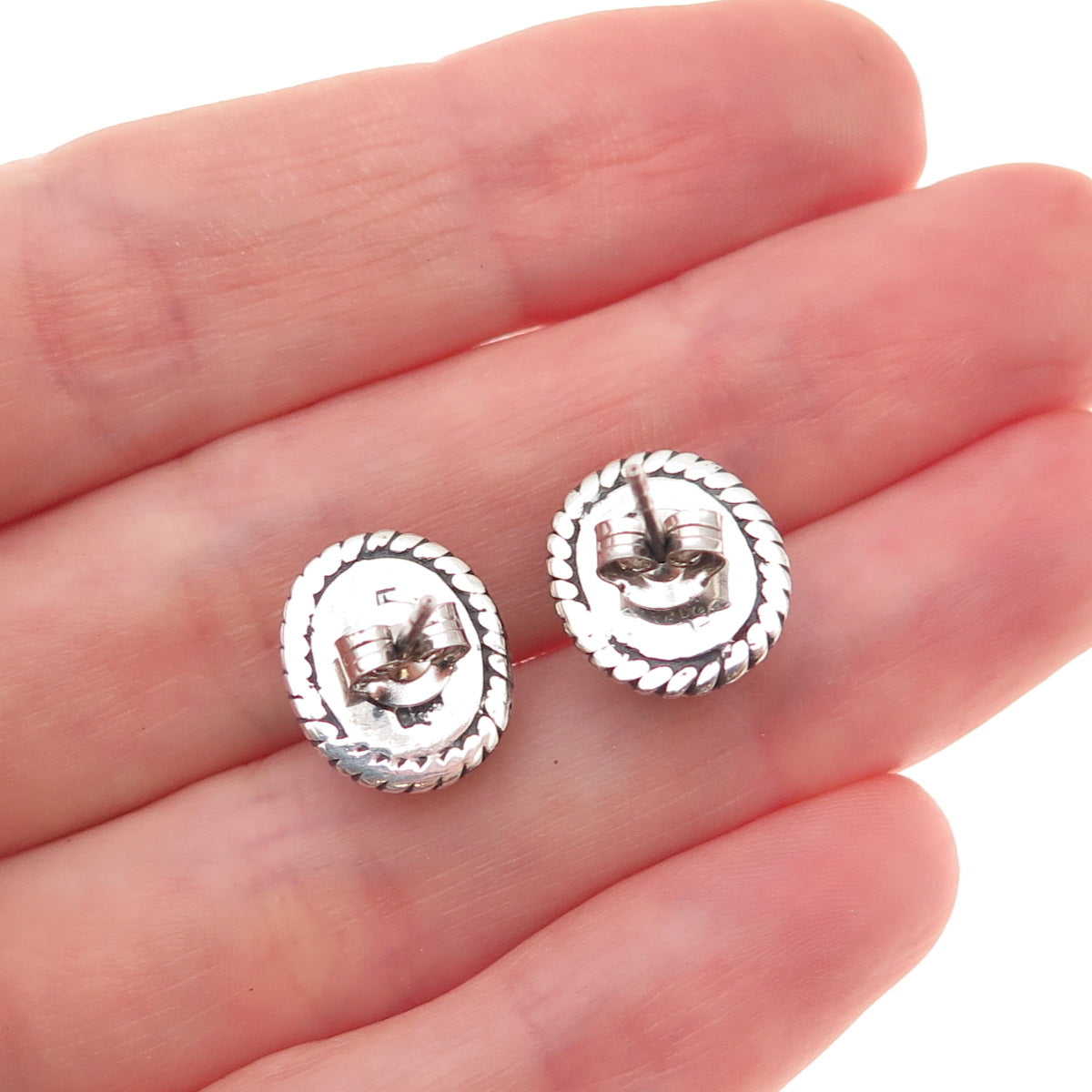 Boma 925 Sterling Silver Vintage Real Abalone Shell Oxidized Stud Earrings
