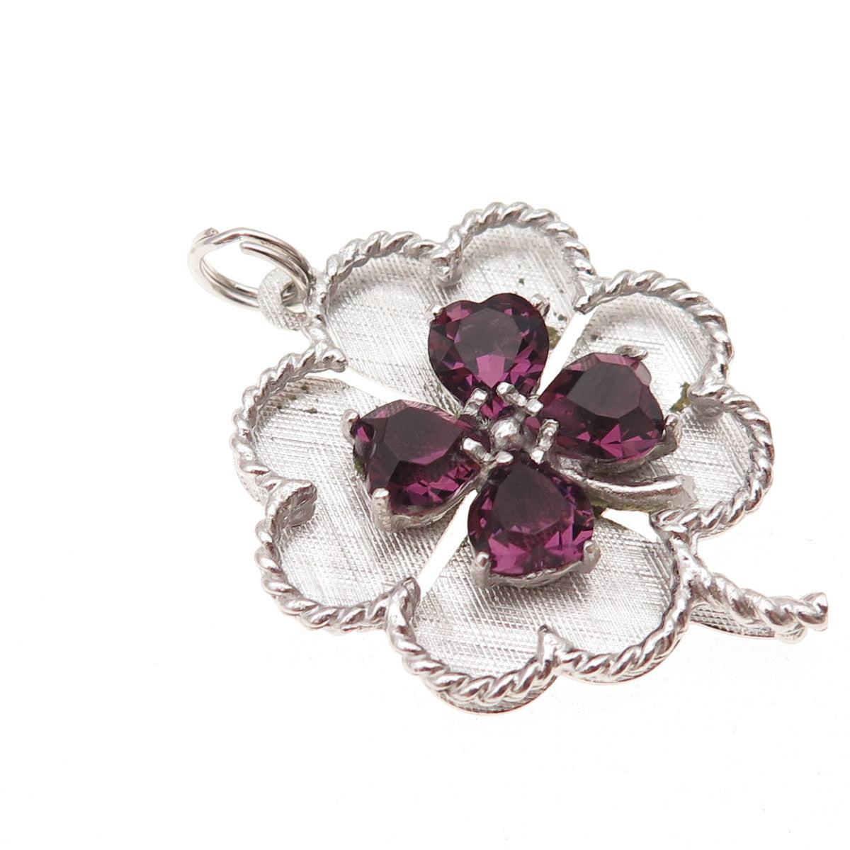 Mark Mercy 925 Sterling Silver Vintage Rhinestone Clover Good Luck Charm Pendant
