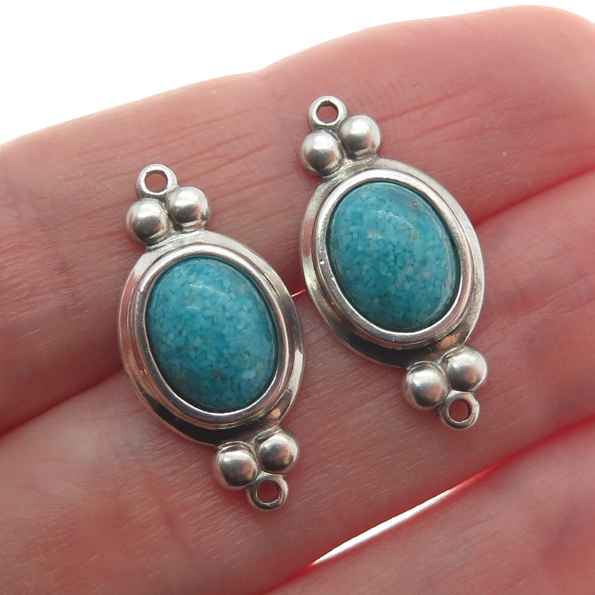 COLEMAN COLE 925 Sterling Silver Vintage Real Turquoise Inlay Jacket Earrings