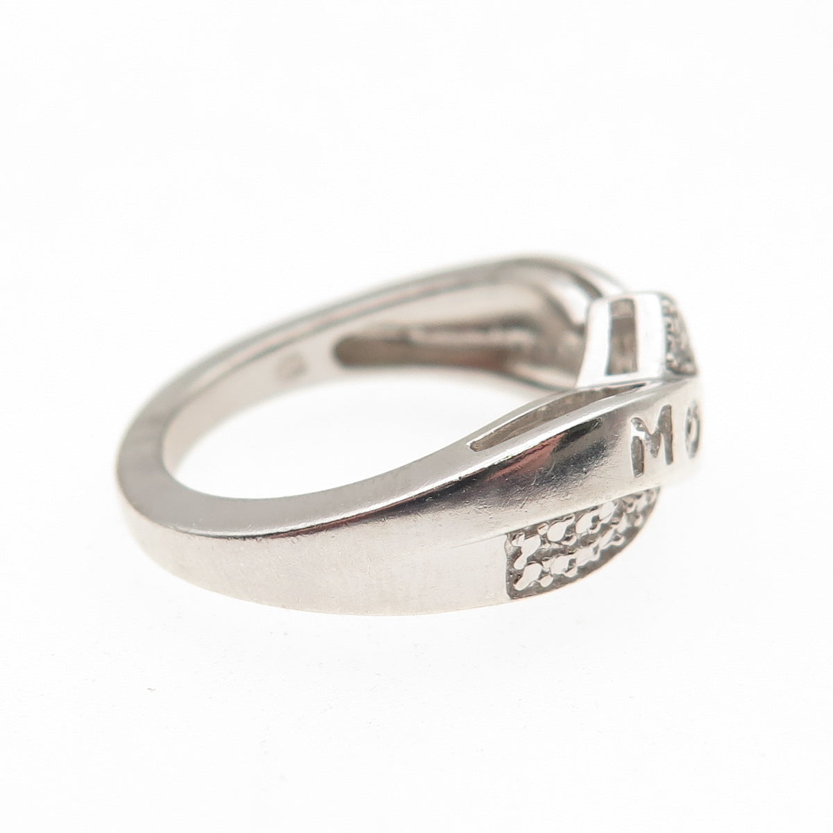 HN Heng Ngai 925 Sterling Silver Real Round-Cut Diamond Mom Heart Ring Size 7