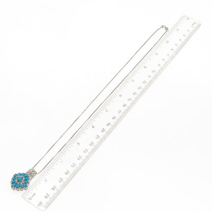 Chuck Clemency 925 Sterling Silver Real Turquoise & Topaz Box Chain Necklace 20"