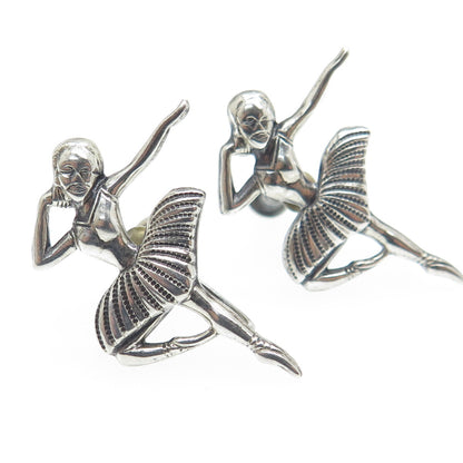 BEAU 925 Sterling Silver Antique Art Deco Ballerina Screw Back Oxidized Earrings