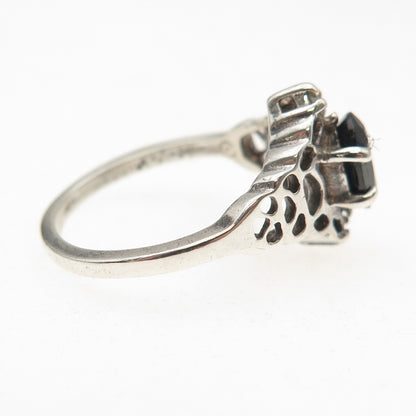 925 Sterling Silver Vintage Real Sapphire & C Z Oxidized Ring Size 6
