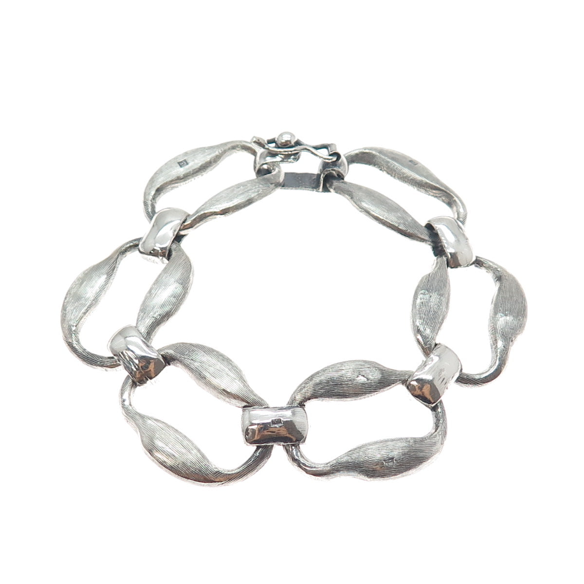 SAAD 800 Silver Vintage Egypt Modernist Oxidized Link Bracelet 7"