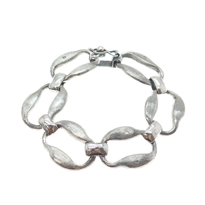 SAAD 800 Silver Vintage Egypt Modernist Oxidized Link Bracelet 7"
