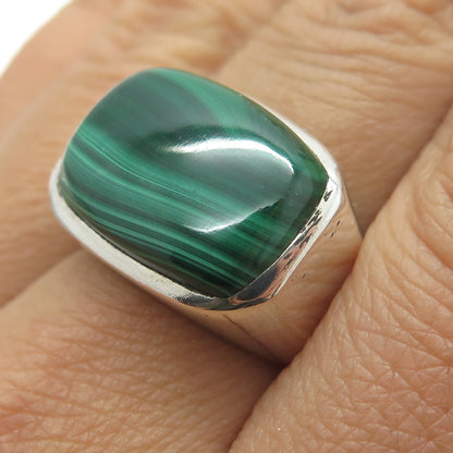925 Sterling Silver Vintage Real Cabochon Malachite Ring Size 7.75