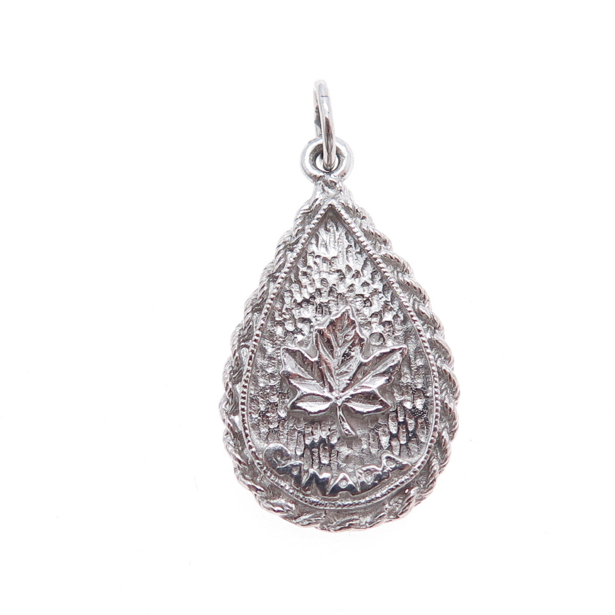 925 Sterling Silver Vintage Maple Leaf Teardrop Charm Pendant