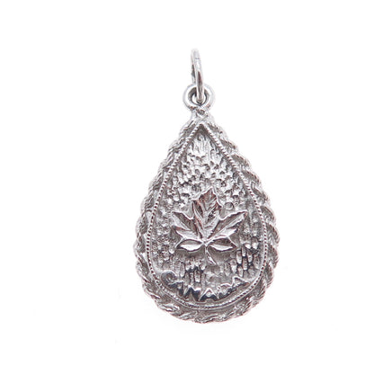925 Sterling Silver Vintage Maple Leaf Teardrop Charm Pendant
