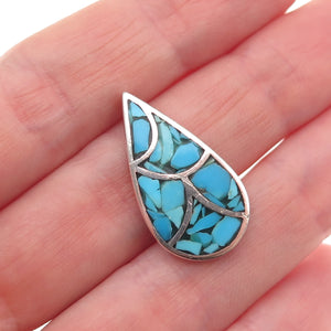 Calvin Spencer Navajo Old Pawn Sterling Vintage Turquoise Inlay Slide Pendant