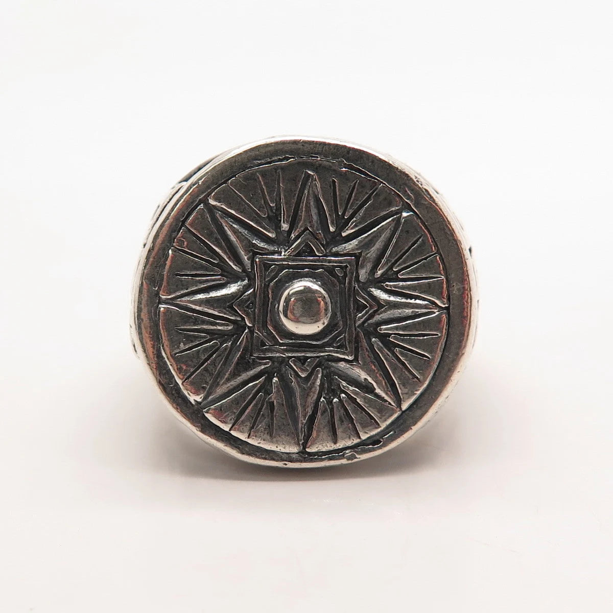 925 Sterling Silver Vintage Star Round Signet Ring Size 13