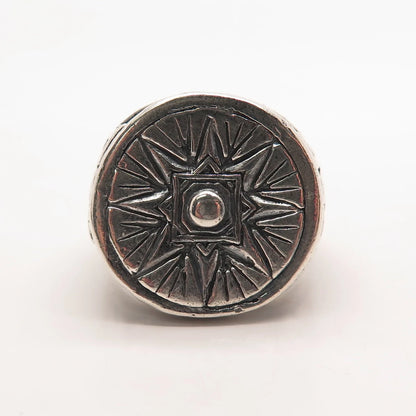 925 Sterling Silver Vintage Star Round Signet Ring Size 13