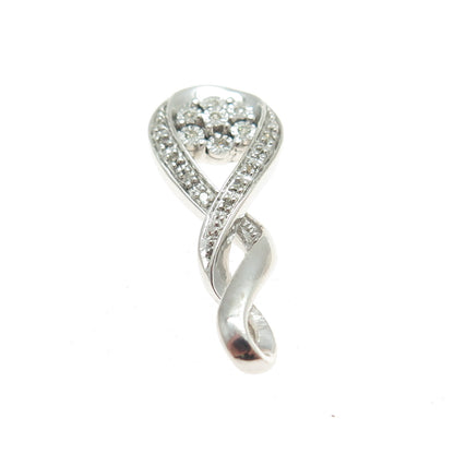 925 Sterling Silver Real Round-Cut Diamond Floral Twisted Pendant