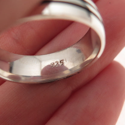 925 Sterling Silver Vintage Lined Oxidized Band Ring Size 10.25