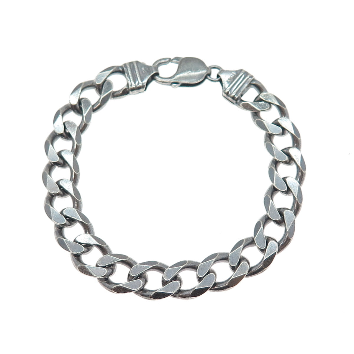 925 Sterling Silver Vintage Italy Curb Link Oxidized Bracelet 8"