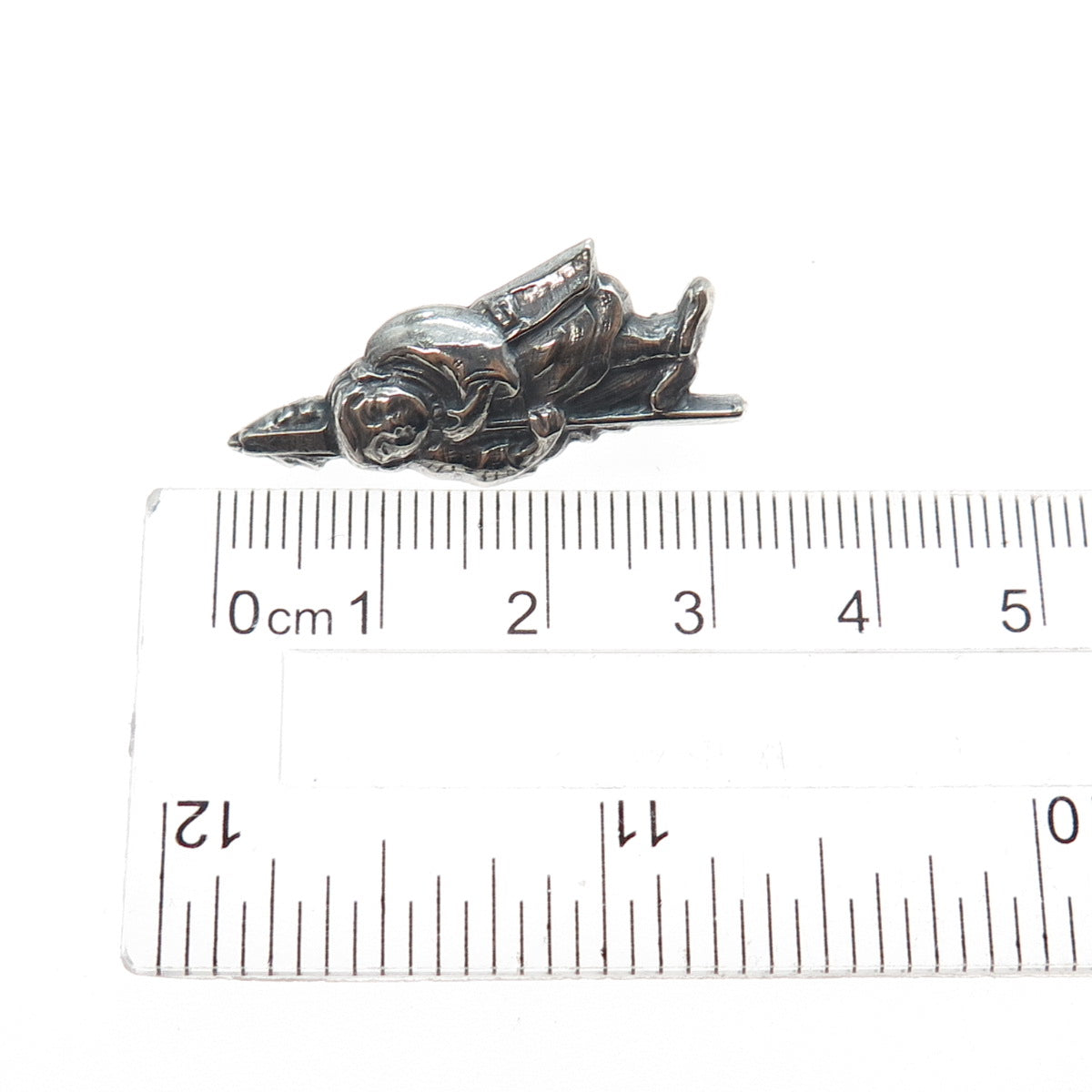 925 Sterling Silver Antique Japanese Fukurojin Oxidized Hollow Pin Brooch