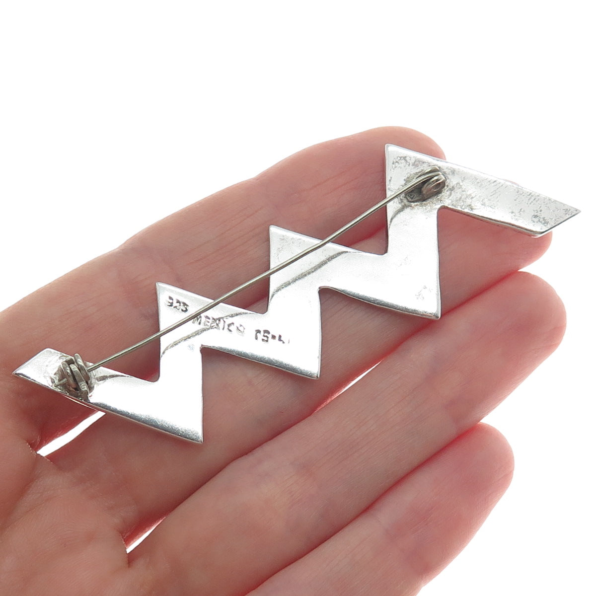 925 Sterling Silver Vintage Mexico Modernist Zig Zag Pin Brooch