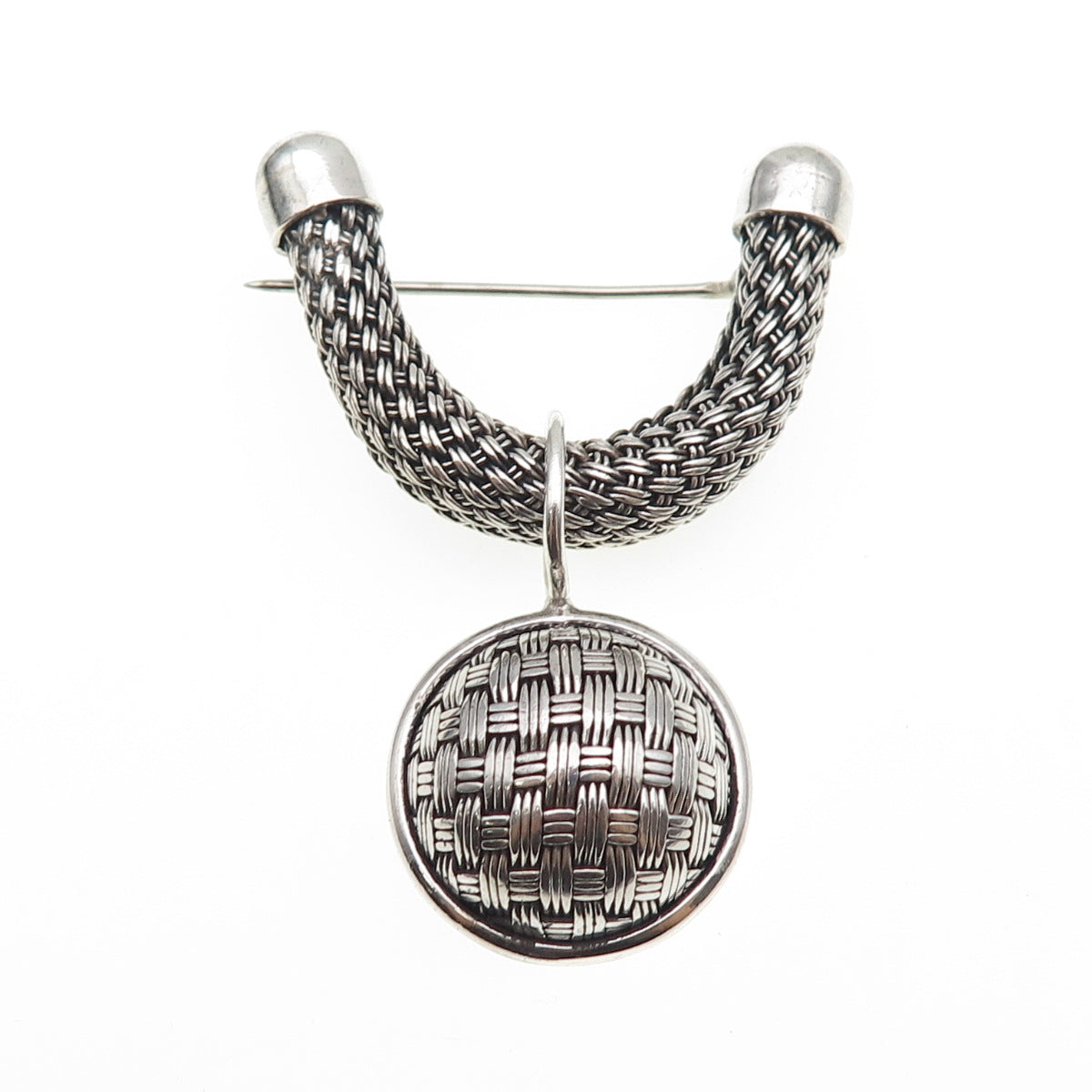 SUARTI BALI 925 Sterling Silver Vintage Modernist Braided Oxidized Pin Brooch