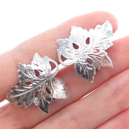 925 Sterling Silver Antique Art Deco Grape Leaf Oxidized Screw Back Earrings
