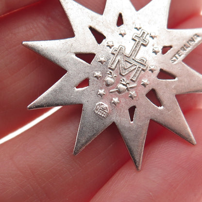 925 Sterling Silver Antique Art Deco Real Marcasite St. Mary Miraculous Pendant