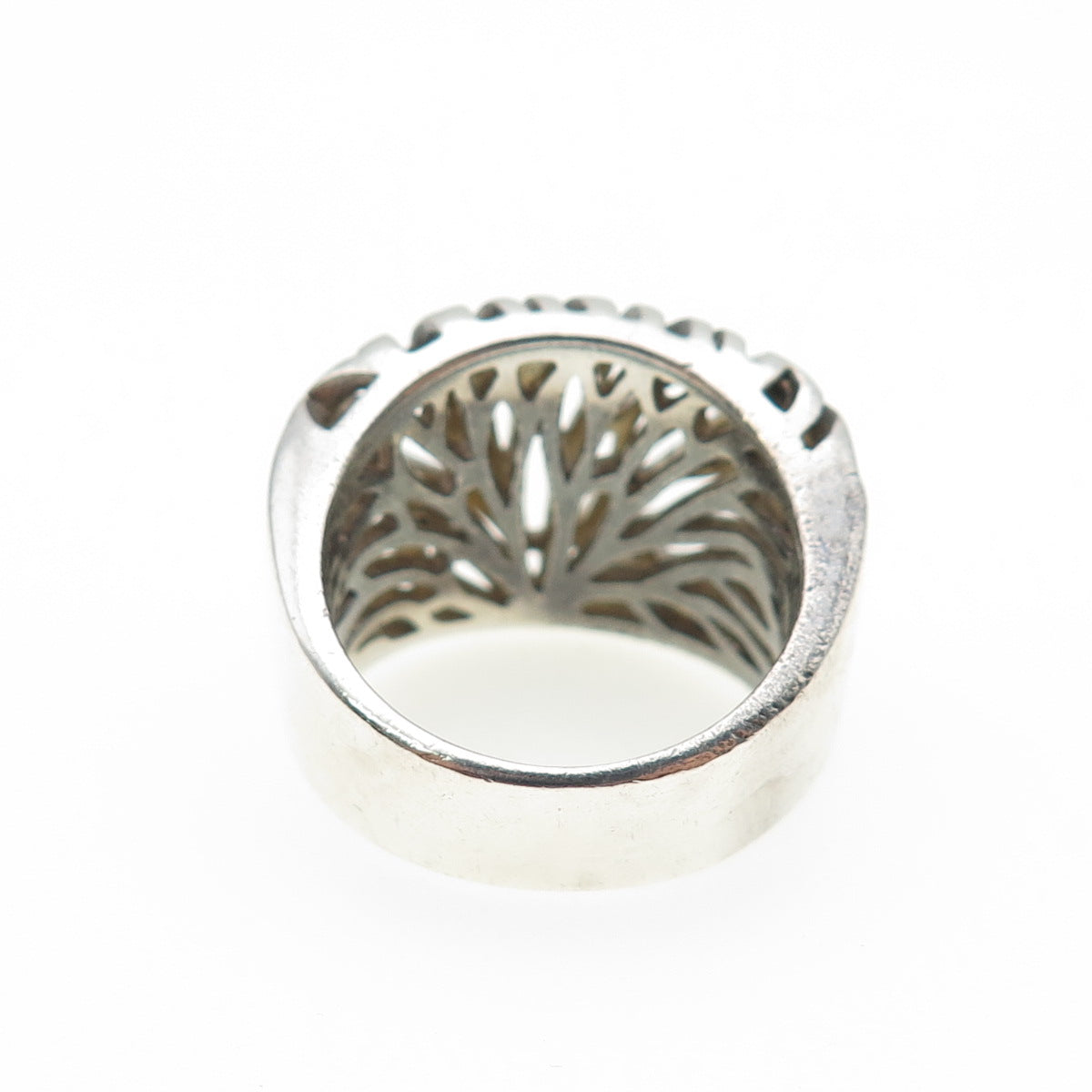925 Sterling Silver Vintage Modernist Tree of Life Oxidized Ring Size 8