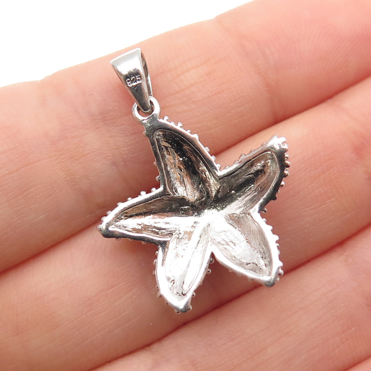 925 Sterling Silver Starfish Granulated Charm Pendant