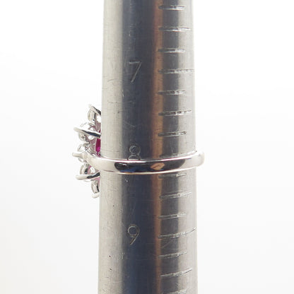 925 Sterling Silver Lab-Created Ruby & Real White Topaz Ring Size 8.25