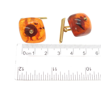 Gold Plated Vintage Real Amber Modernist Cufflinks