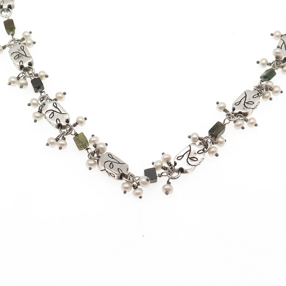 LISA JENKS Sterling Silver Vintage Real Pearl Chain Necklace 16"