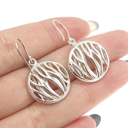 925 Sterling Silver Modernist Wavy Round Dangling Earrings