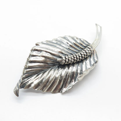 925 Sterling Silver Antique Jewelart Ribbed Leaf Pin Brooch