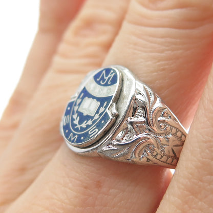 SK & F 925 Sterling Silver Vintage 1980 Enamel St. Mary School Ring Size 7.75