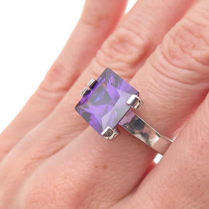 Charles Winston 925 Sterling Silver Princess-Cut Purple C Z Ring Size 8.5